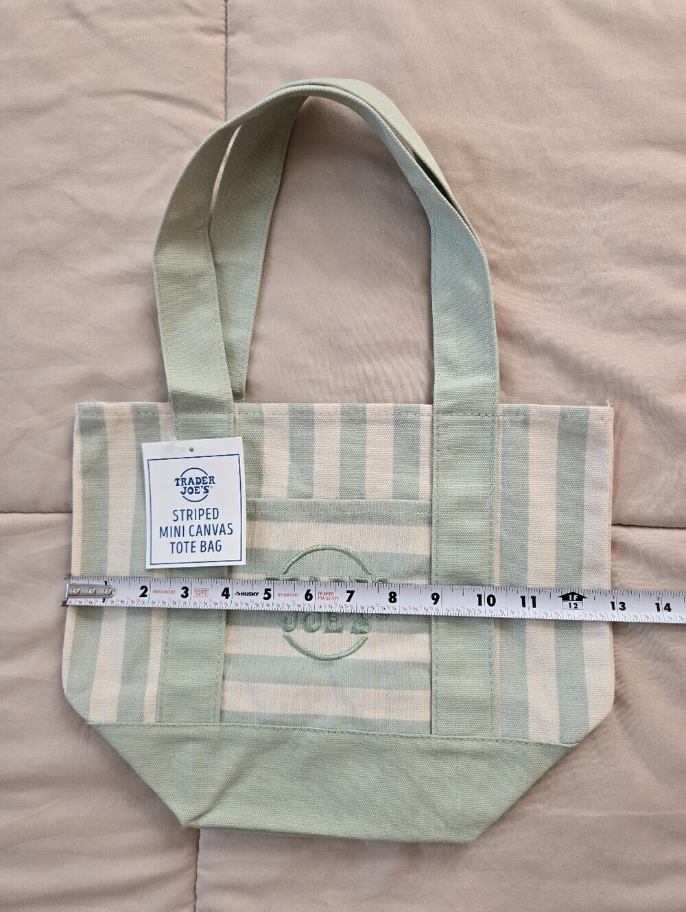 NWT Trader Joe's Mini Striped Tote Bag In Mint Green - Picture 2 of 3